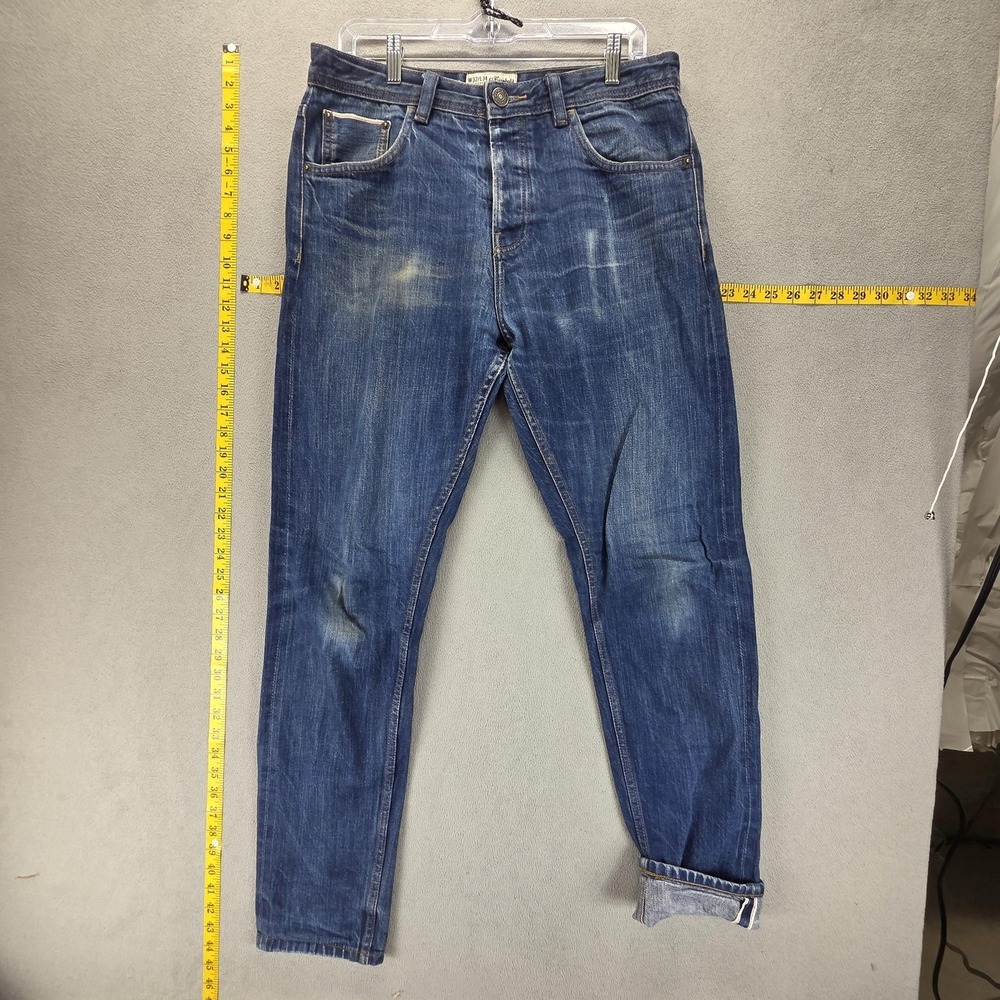 The Stronghold Jeans Mens 32x34 Blue Relaxed Tapered Wash Button Fly Fades